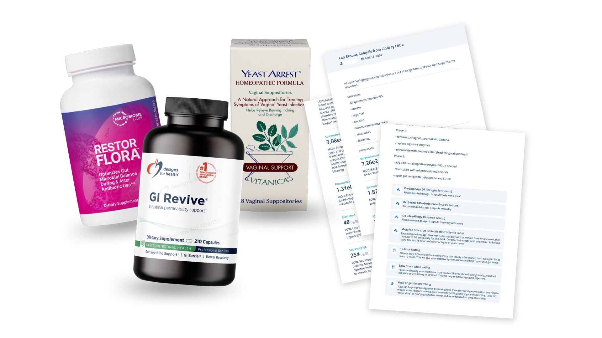 Practitioner-grade supplements alongside a personalized protocol document